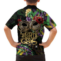 Mardi Gras 2025 Family Matching Short Sleeve Bodycon Dress and Hawaiian Shirt Beadeds With Gorgeous Mask - Wonder Print Shop