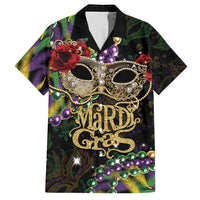 Mardi Gras 2025 Family Matching Short Sleeve Bodycon Dress and Hawaiian Shirt Beadeds With Gorgeous Mask - Wonder Print Shop
