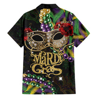 Mardi Gras 2025 Family Matching Short Sleeve Bodycon Dress and Hawaiian Shirt Beadeds With Gorgeous Mask - Wonder Print Shop