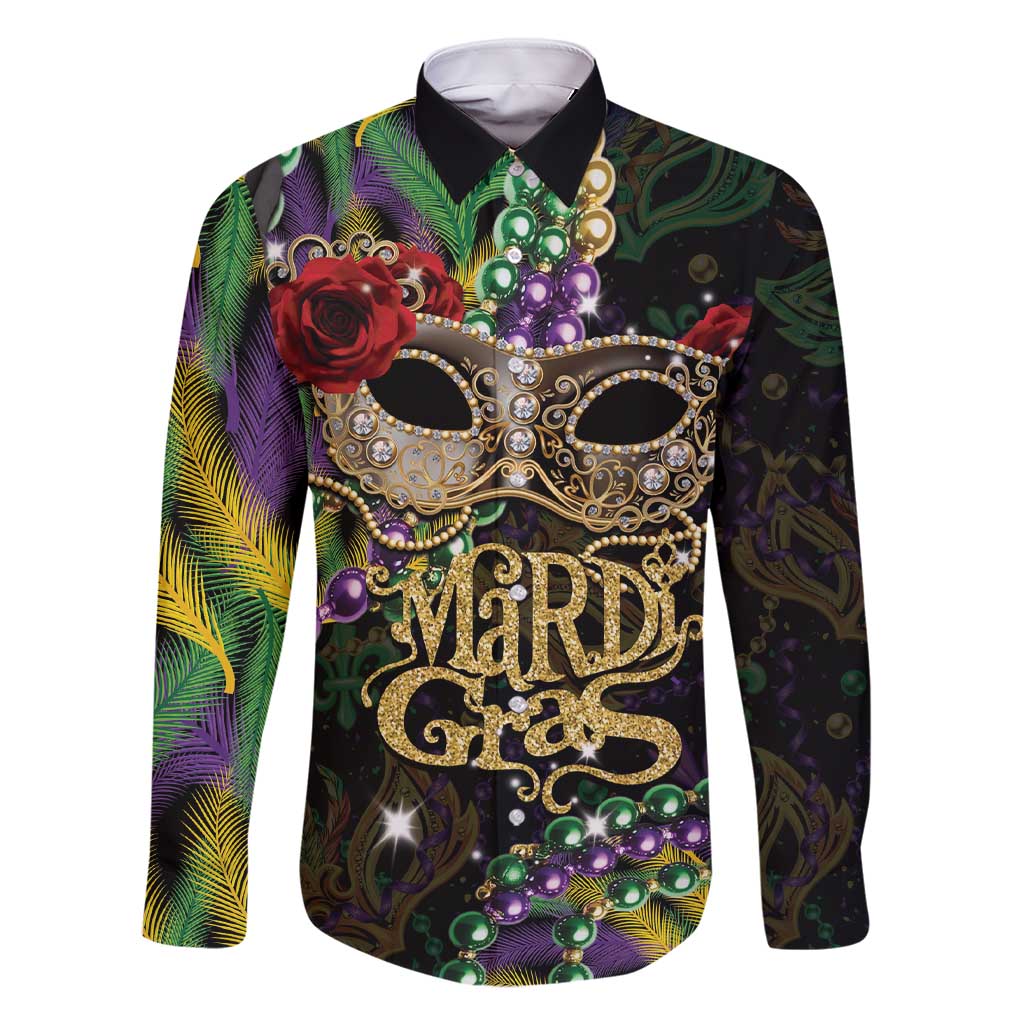 Mardi Gras 2025 Family Matching Short Sleeve Bodycon Dress and Hawaiian Shirt Beadeds With Gorgeous Mask - Wonder Print Shop