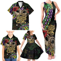 Mardi Gras 2025 Family Matching Tank Maxi Dress and Hawaiian Shirt Beadeds With Gorgeous Mask - Wonder Print Shop