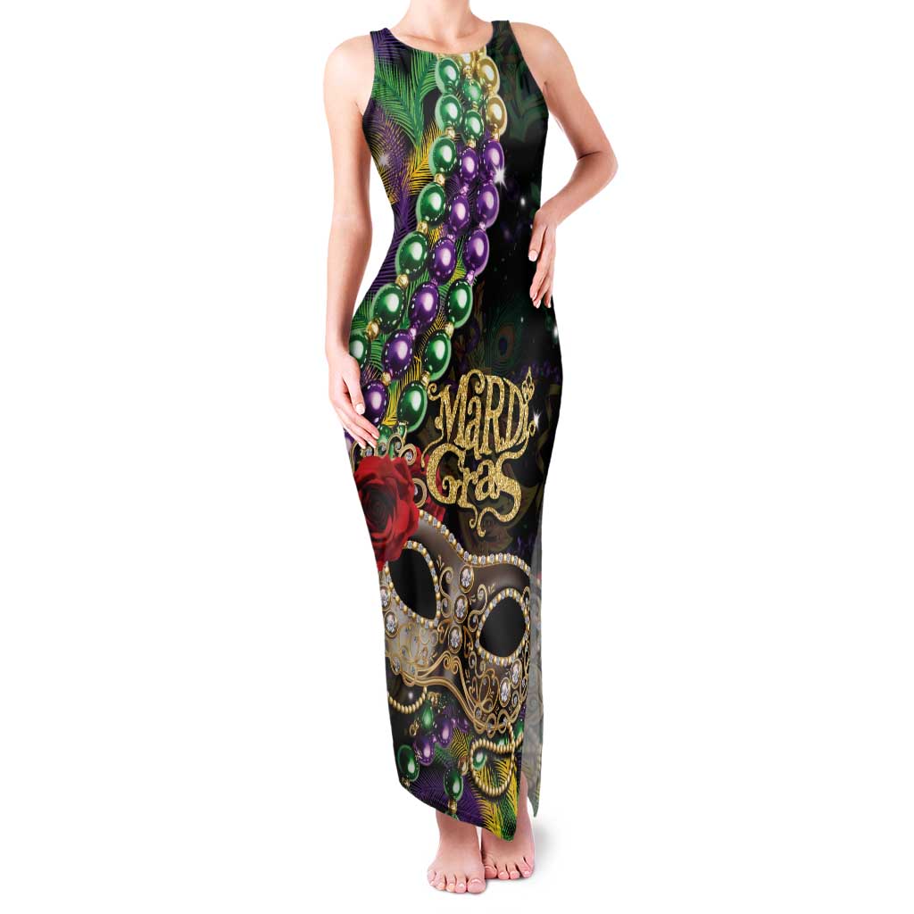 Mardi Gras 2025 Family Matching Tank Maxi Dress and Hawaiian Shirt Beadeds With Gorgeous Mask - Wonder Print Shop