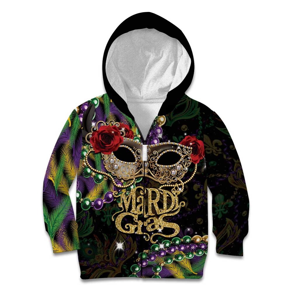 Mardi Gras 2025 Kid Hoodie Beadeds With Gorgeous Mask - Wonder Print Shop