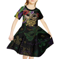 Mardi Gras 2025 Kid Short Sleeve Dress Beadeds With Gorgeous Mask - Wonder Print Shop