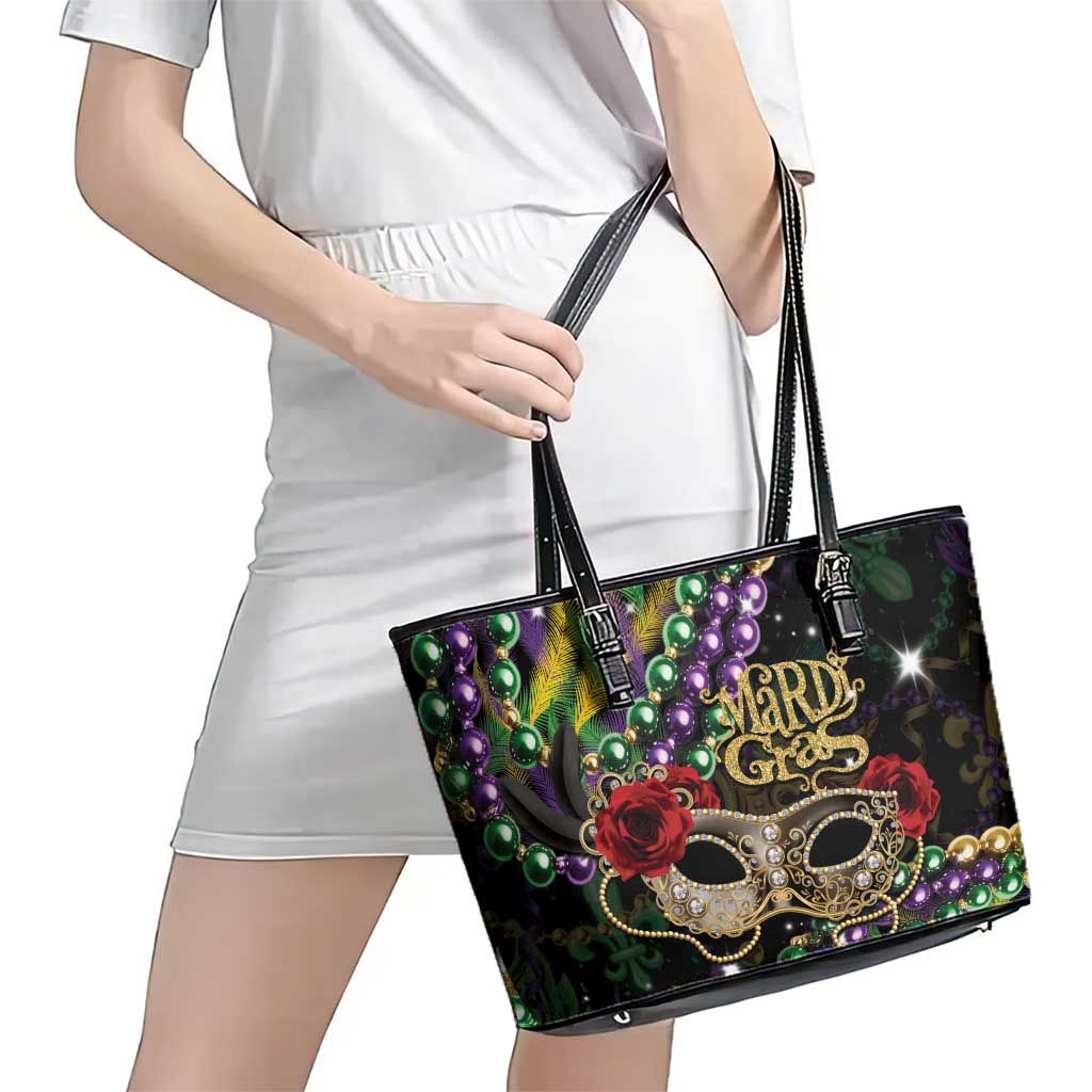 Mardi Gras 2025 Leather Tote Bag Beadeds With Gorgeous Mask - Wonder Print Shop