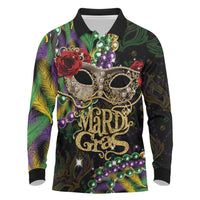 Mardi Gras 2025 Long Sleeve Polo Shirt Beadeds With Gorgeous Mask - Wonder Print Shop