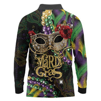Mardi Gras 2025 Long Sleeve Polo Shirt Beadeds With Gorgeous Mask - Wonder Print Shop