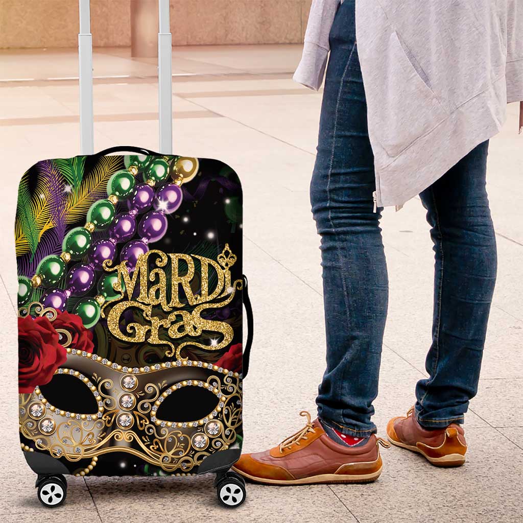 Mardi Gras 2025 Luggage Cover Beadeds With Gorgeous Mask - Wonder Print Shop