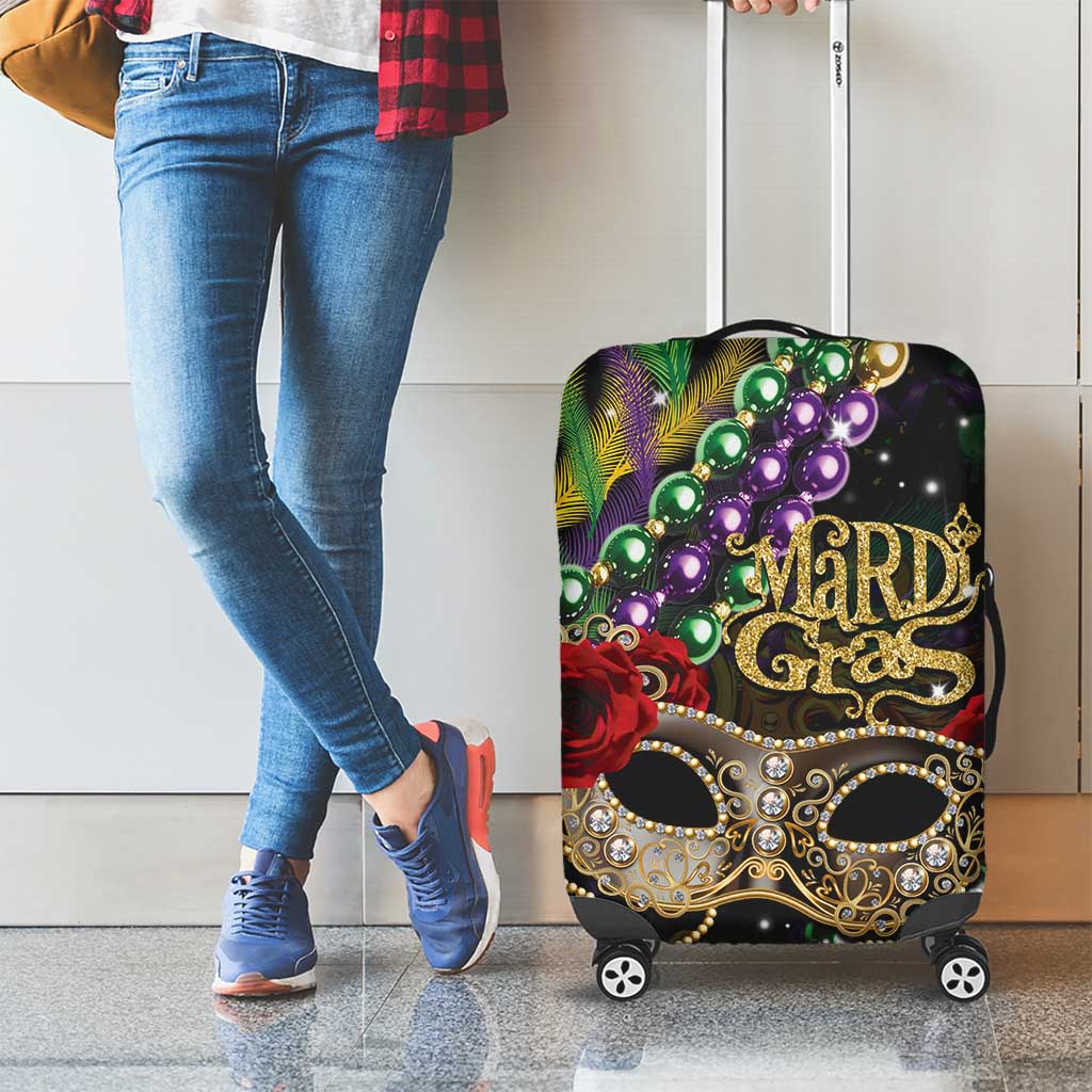 Mardi Gras 2025 Luggage Cover Beadeds With Gorgeous Mask - Wonder Print Shop