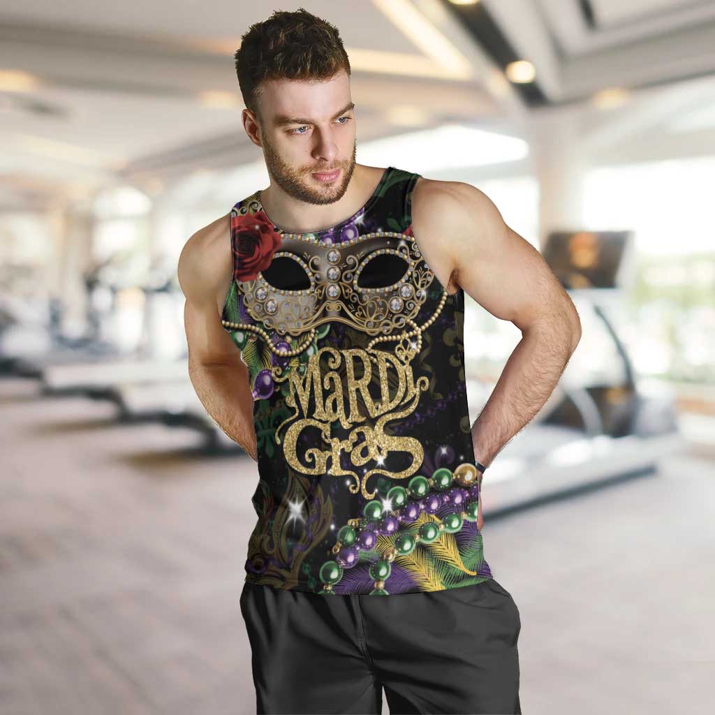 Mardi Gras 2025 Men Tank Top Beadeds With Gorgeous Mask - Wonder Print Shop