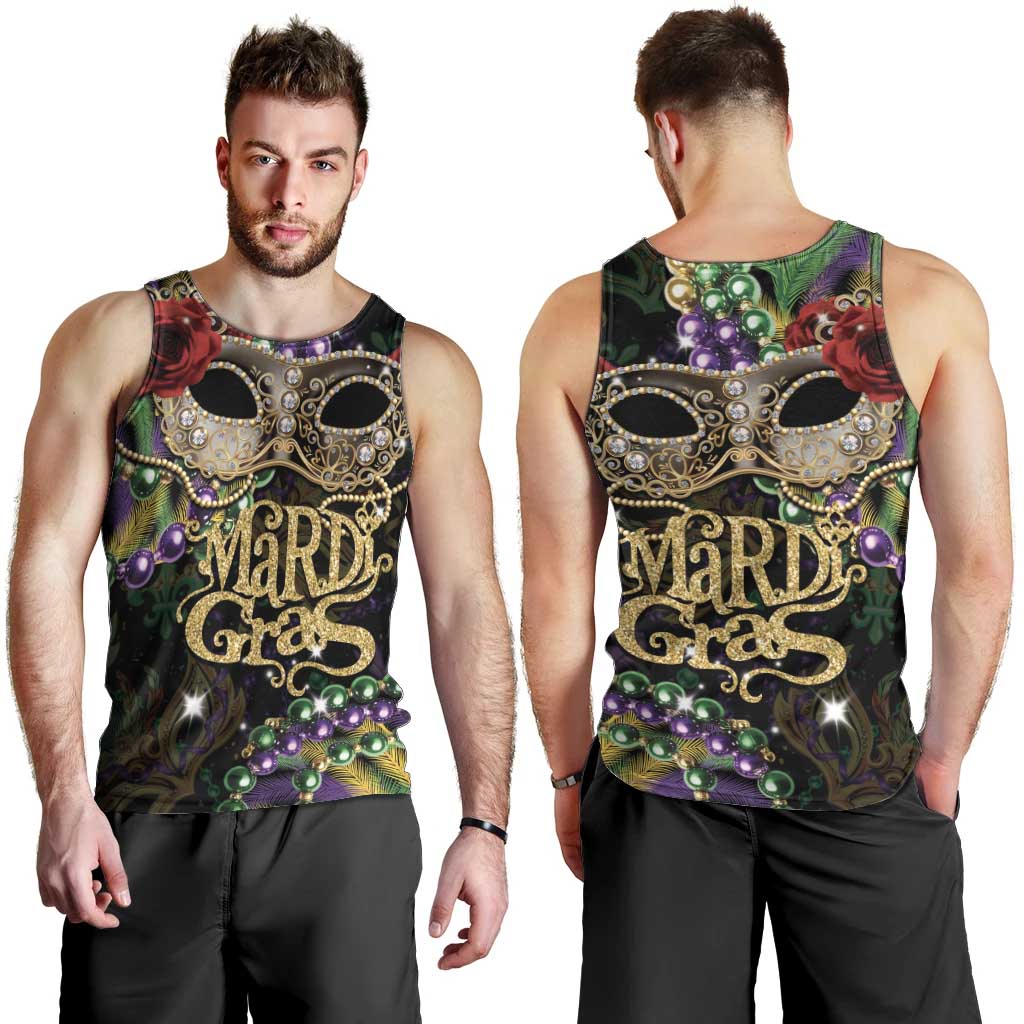 Mardi Gras 2025 Men Tank Top Beadeds With Gorgeous Mask - Wonder Print Shop