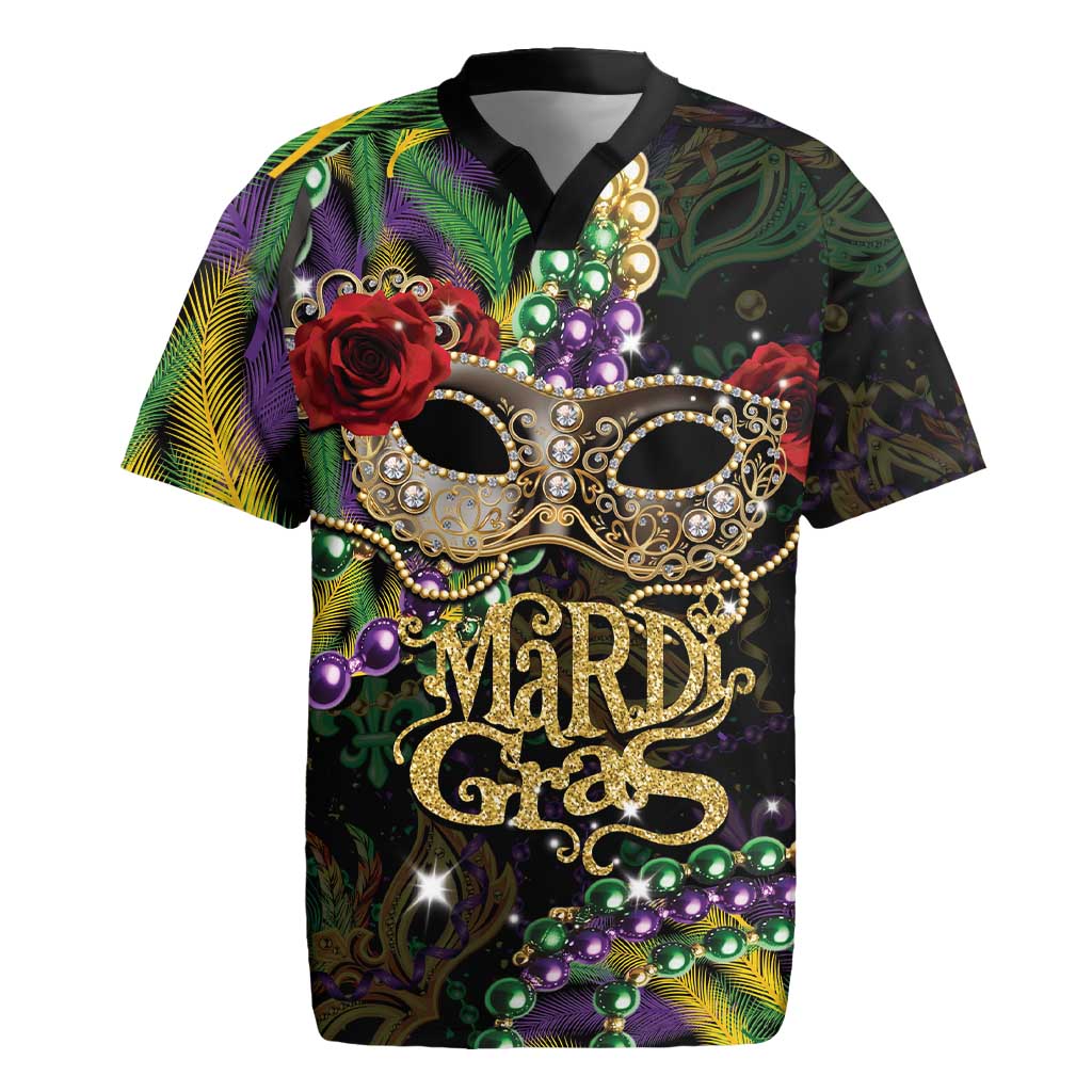 Mardi Gras 2025 Rugby Jersey Beadeds With Gorgeous Mask - Wonder Print Shop