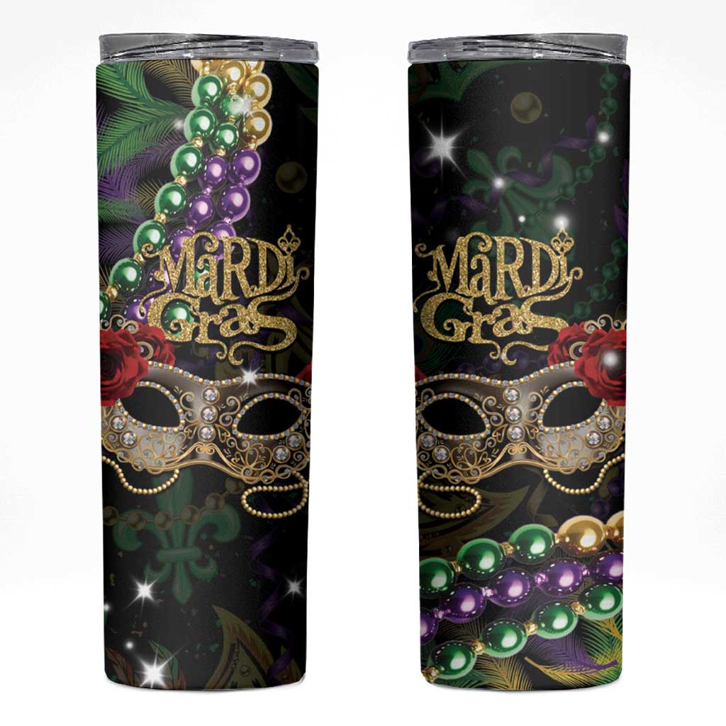 Mardi Gras 2025 Skinny Tumbler Beadeds With Gorgeous Mask - Wonder Print Shop