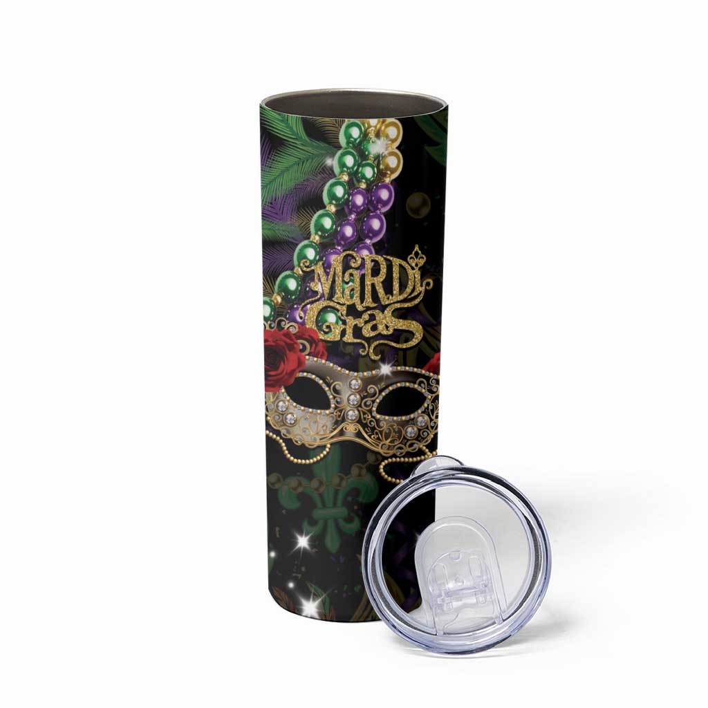 Mardi Gras 2025 Skinny Tumbler Beadeds With Gorgeous Mask - Wonder Print Shop