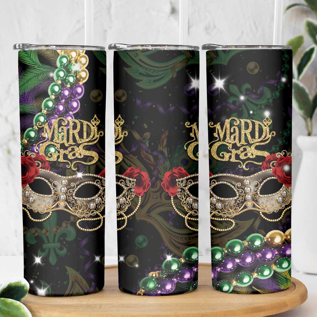 Mardi Gras 2025 Skinny Tumbler Beadeds With Gorgeous Mask - Wonder Print Shop