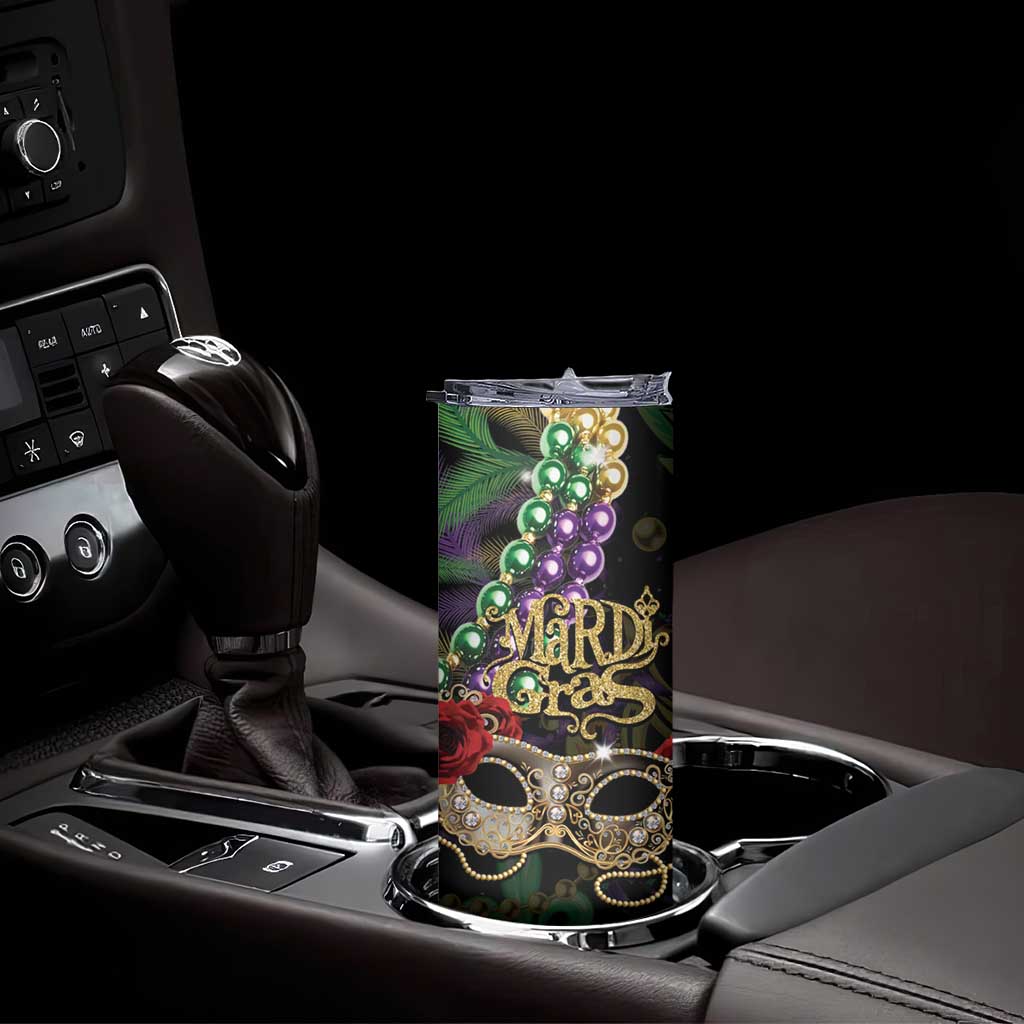 Mardi Gras 2025 Skinny Tumbler Beadeds With Gorgeous Mask - Wonder Print Shop