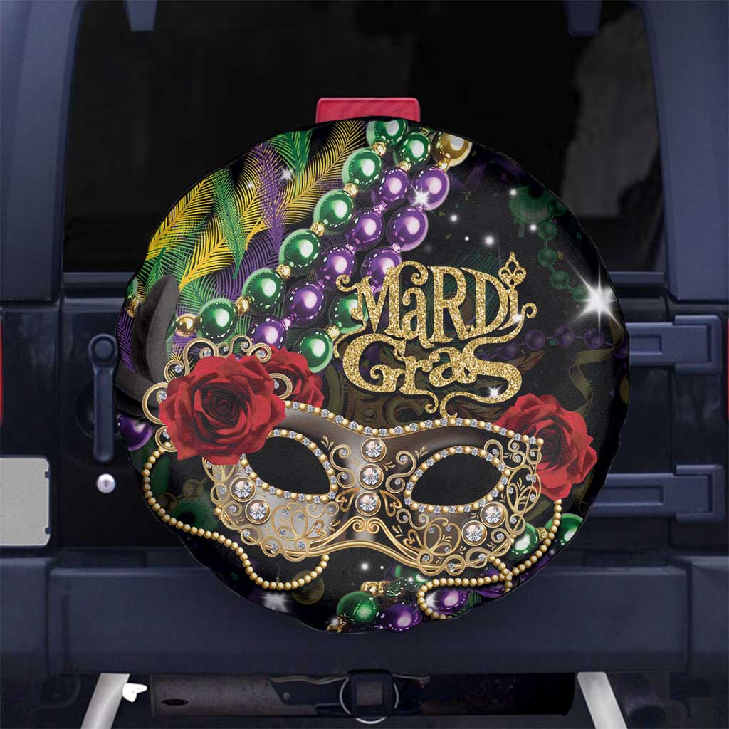 Mardi Gras 2025 Spare Tire Cover Beadeds With Gorgeous Mask - Wonder Print Shop