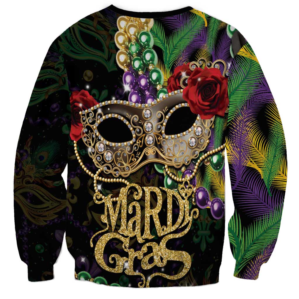 Mardi Gras 2025 Sweatshirt Beadeds With Gorgeous Mask - Wonder Print Shop