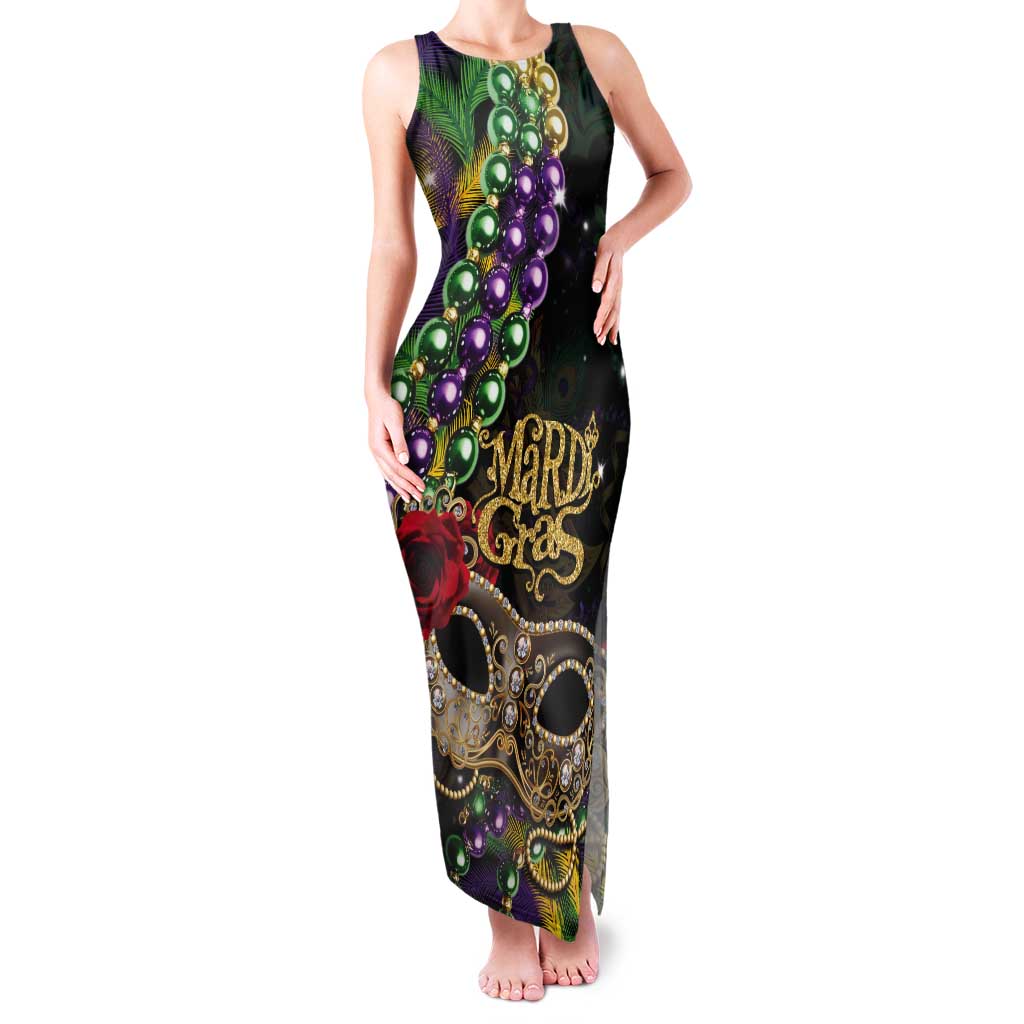 Mardi Gras 2025 Tank Maxi Dress Beadeds With Gorgeous Mask - Wonder Print Shop
