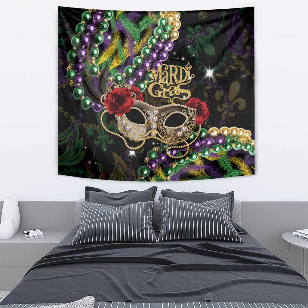 Mardi Gras 2025 Tapestry Beadeds With Gorgeous Mask - Wonder Print Shop