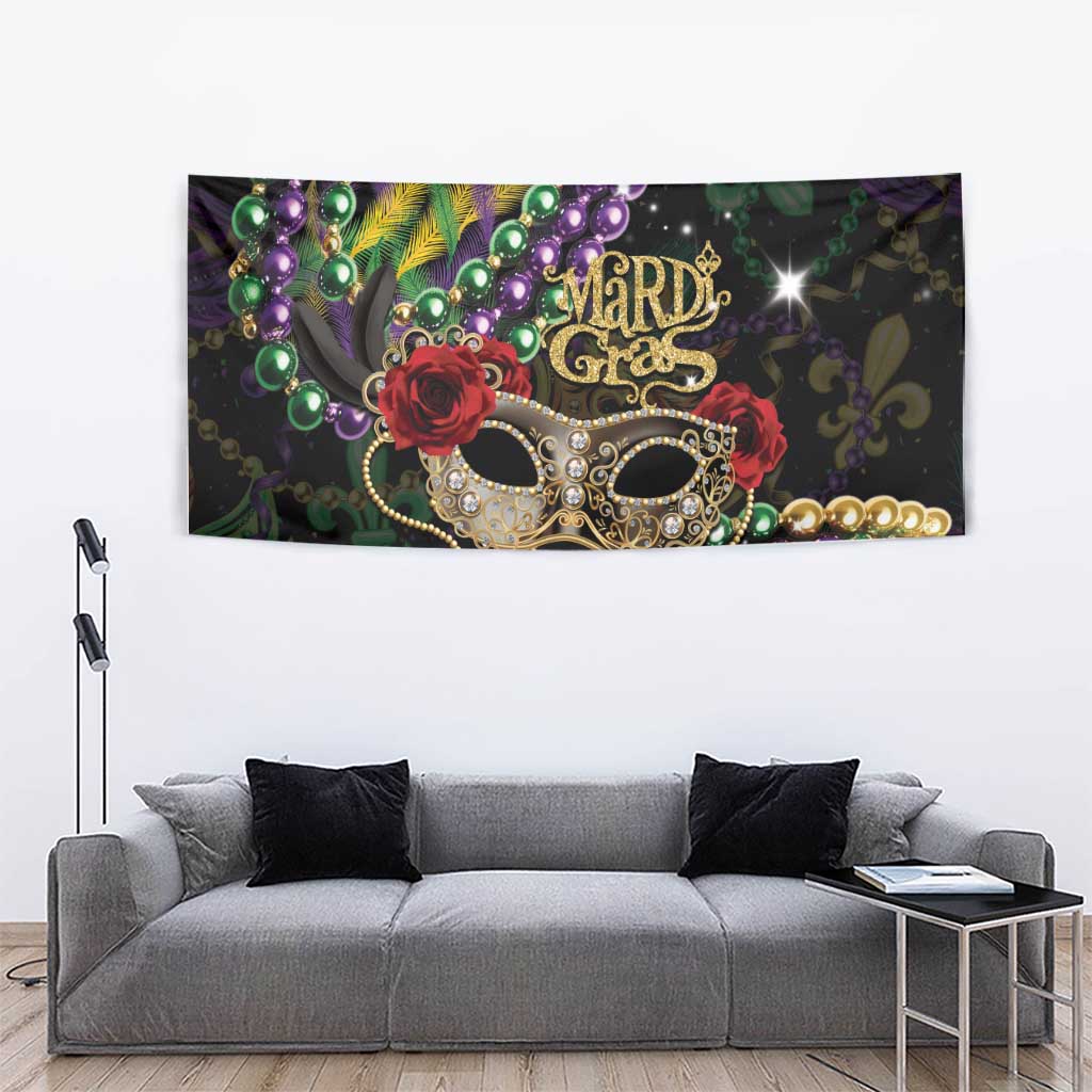 Mardi Gras 2025 Tapestry Beadeds With Gorgeous Mask - Wonder Print Shop