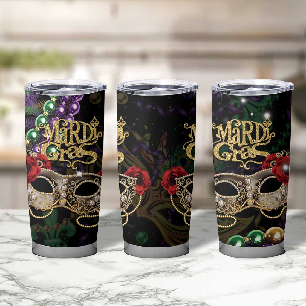 Mardi Gras 2025 Tumbler Cup Beadeds With Gorgeous Mask - Wonder Print Shop