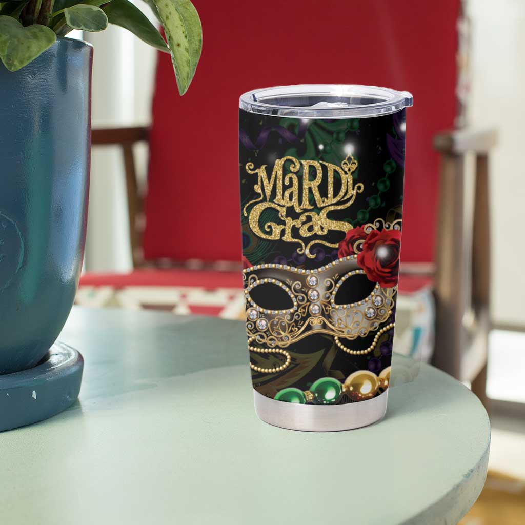 Mardi Gras 2025 Tumbler Cup Beadeds With Gorgeous Mask - Wonder Print Shop