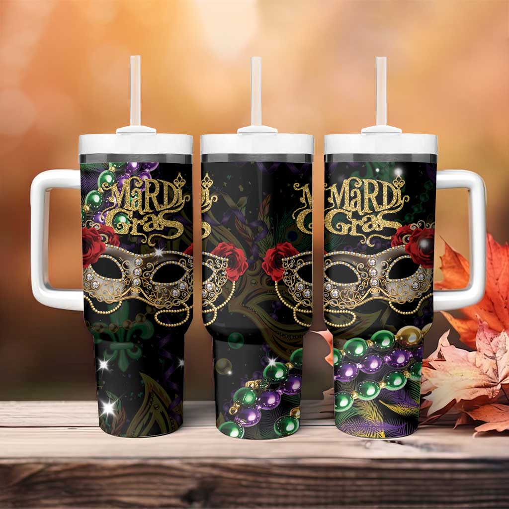 Mardi Gras 2025 Tumbler With Handle Beadeds With Gorgeous Mask - Wonder Print Shop