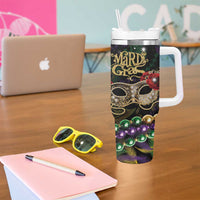 Mardi Gras 2025 Tumbler With Handle Beadeds With Gorgeous Mask - Wonder Print Shop