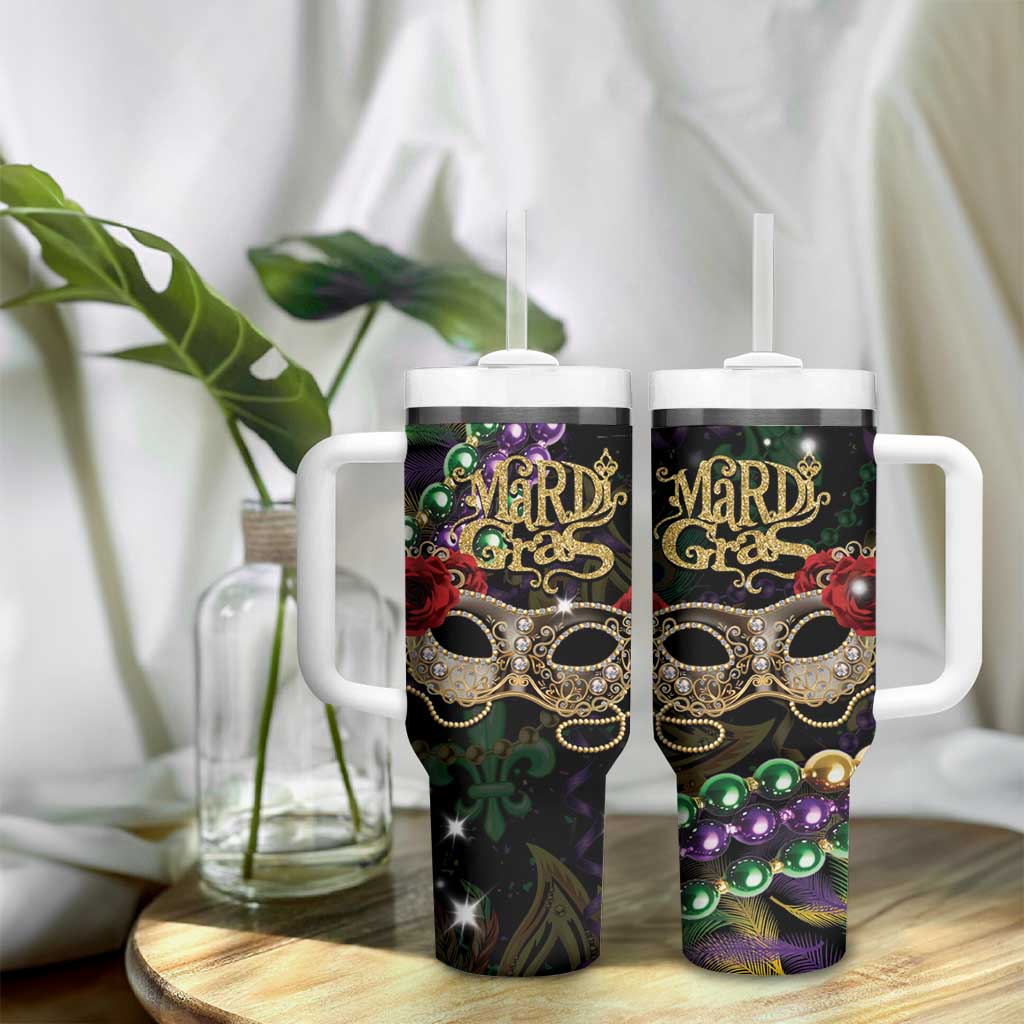 Mardi Gras 2025 Tumbler With Handle Beadeds With Gorgeous Mask - Wonder Print Shop
