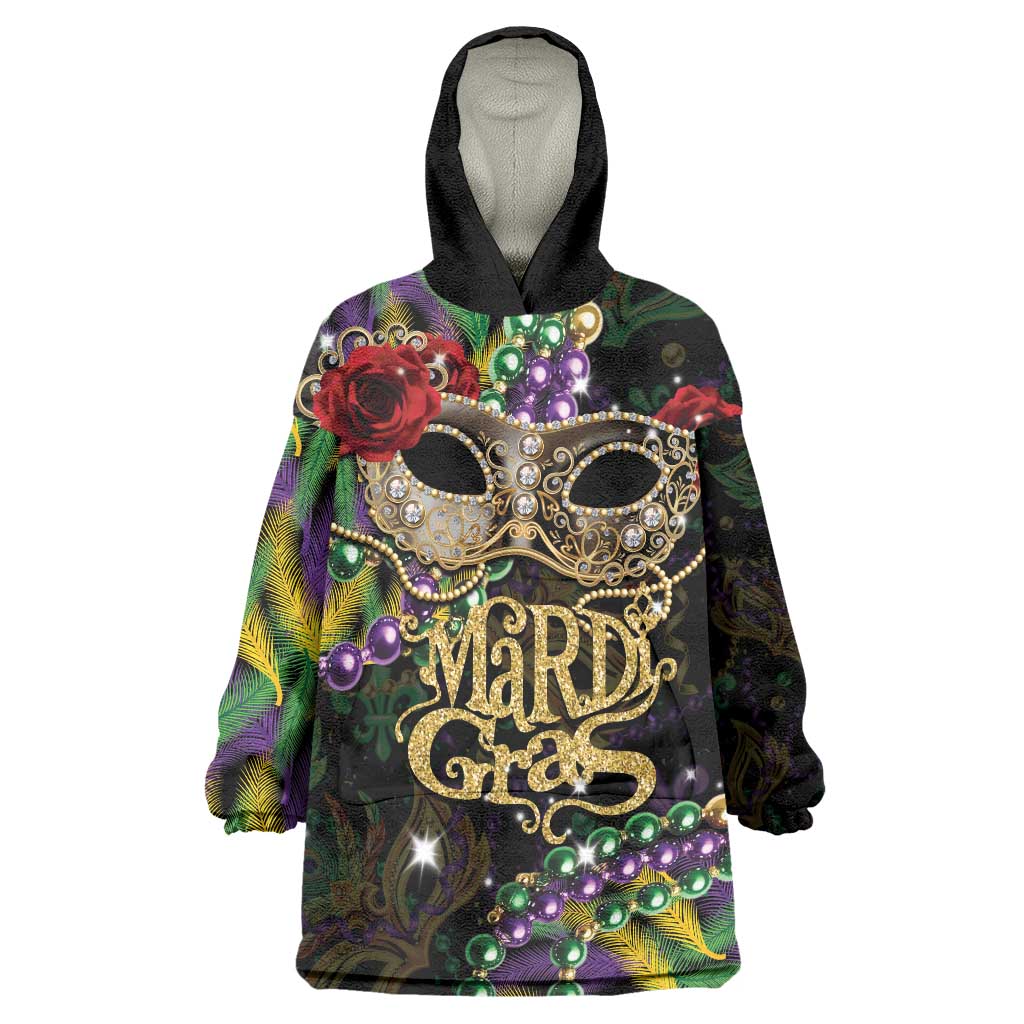 Mardi Gras 2025 Wearable Blanket Hoodie Beadeds With Gorgeous Mask - Wonder Print Shop