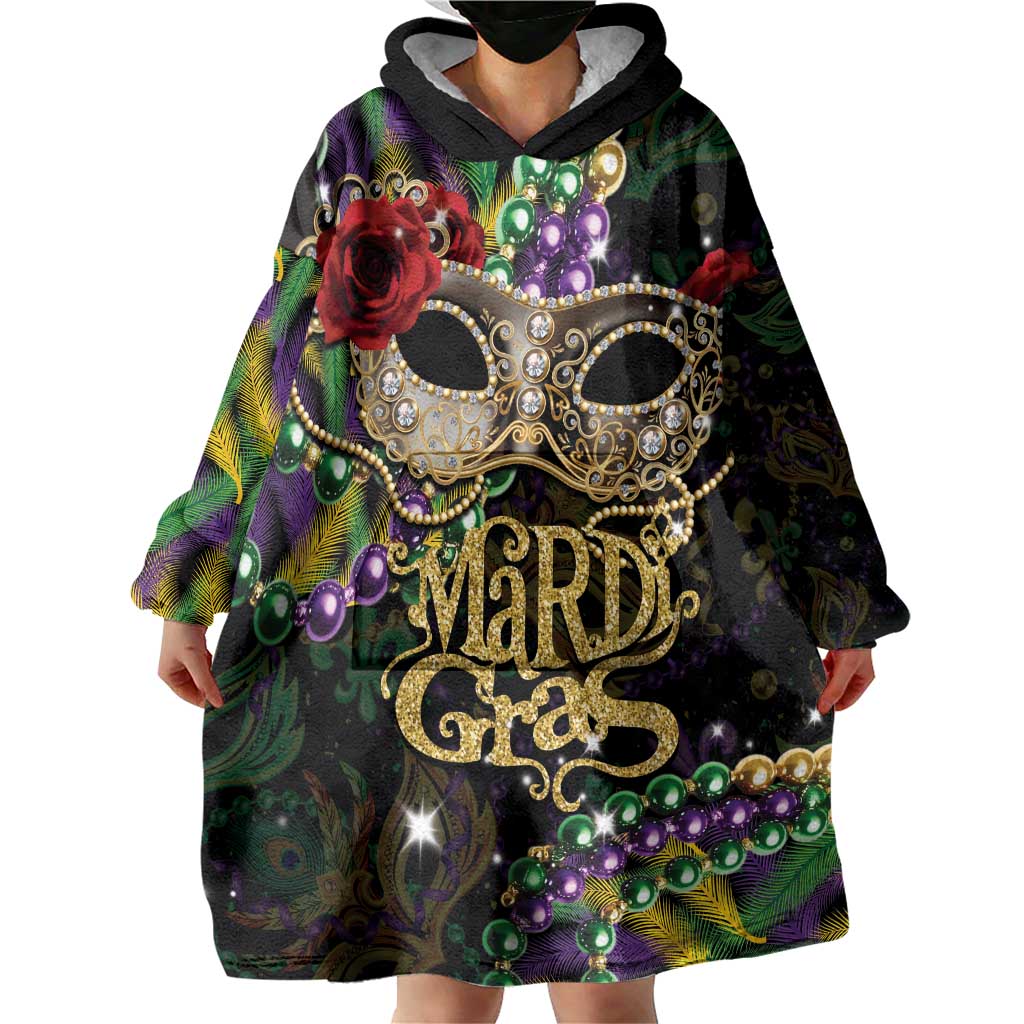 Mardi Gras 2025 Wearable Blanket Hoodie Beadeds With Gorgeous Mask - Wonder Print Shop