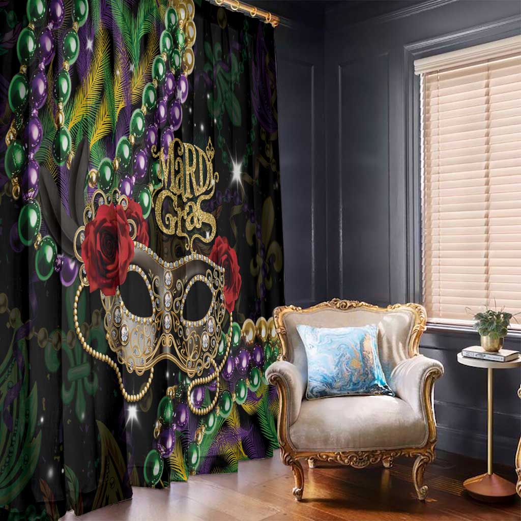 Mardi Gras 2025 Window Curtain Beadeds With Gorgeous Mask - Wonder Print Shop