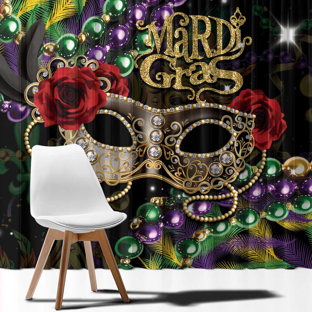 Mardi Gras 2025 Window Curtain Beadeds With Gorgeous Mask - Wonder Print Shop