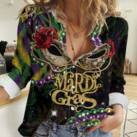 Mardi Gras 2025 Women Casual Shirt Beadeds With Gorgeous Mask - Wonder Print Shop