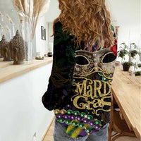 Mardi Gras 2025 Women Casual Shirt Beadeds With Gorgeous Mask - Wonder Print Shop