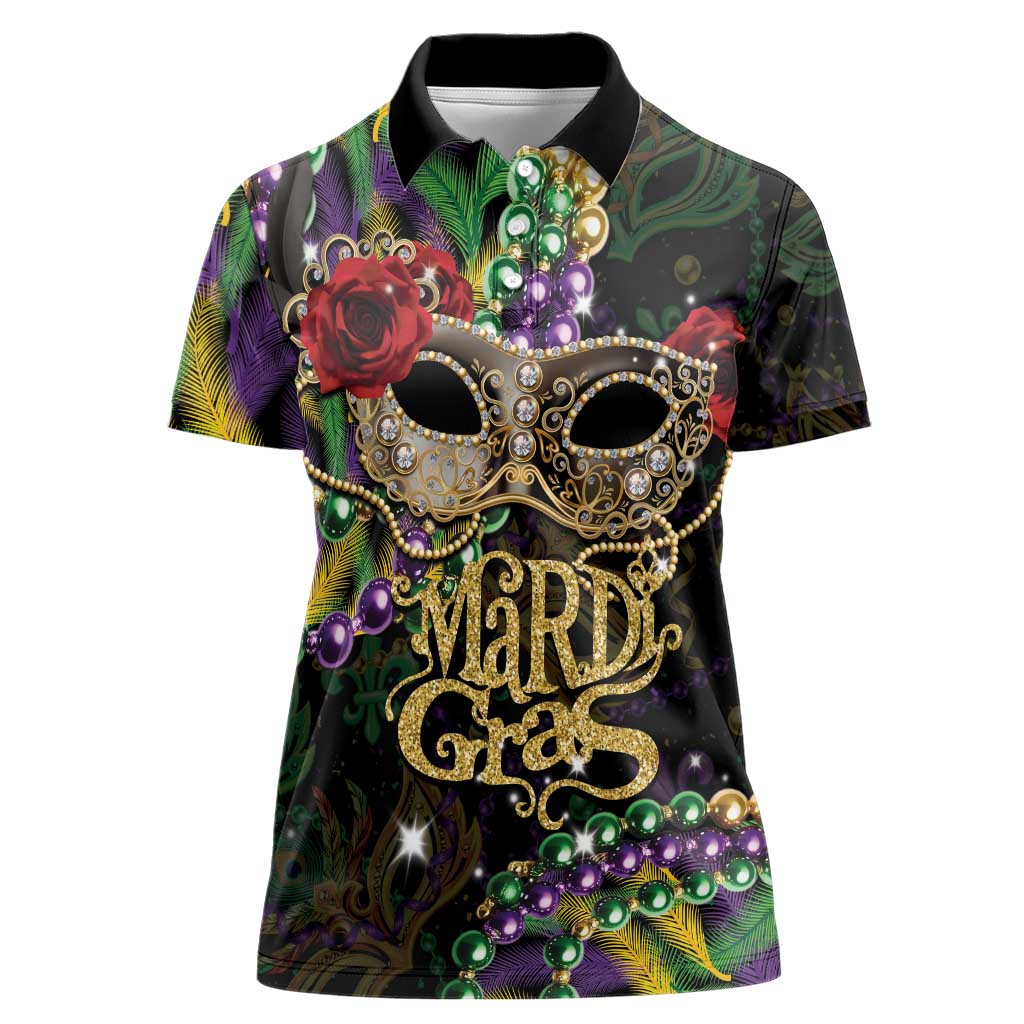 Mardi Gras 2025 Women Polo Shirt Beadeds With Gorgeous Mask - Wonder Print Shop