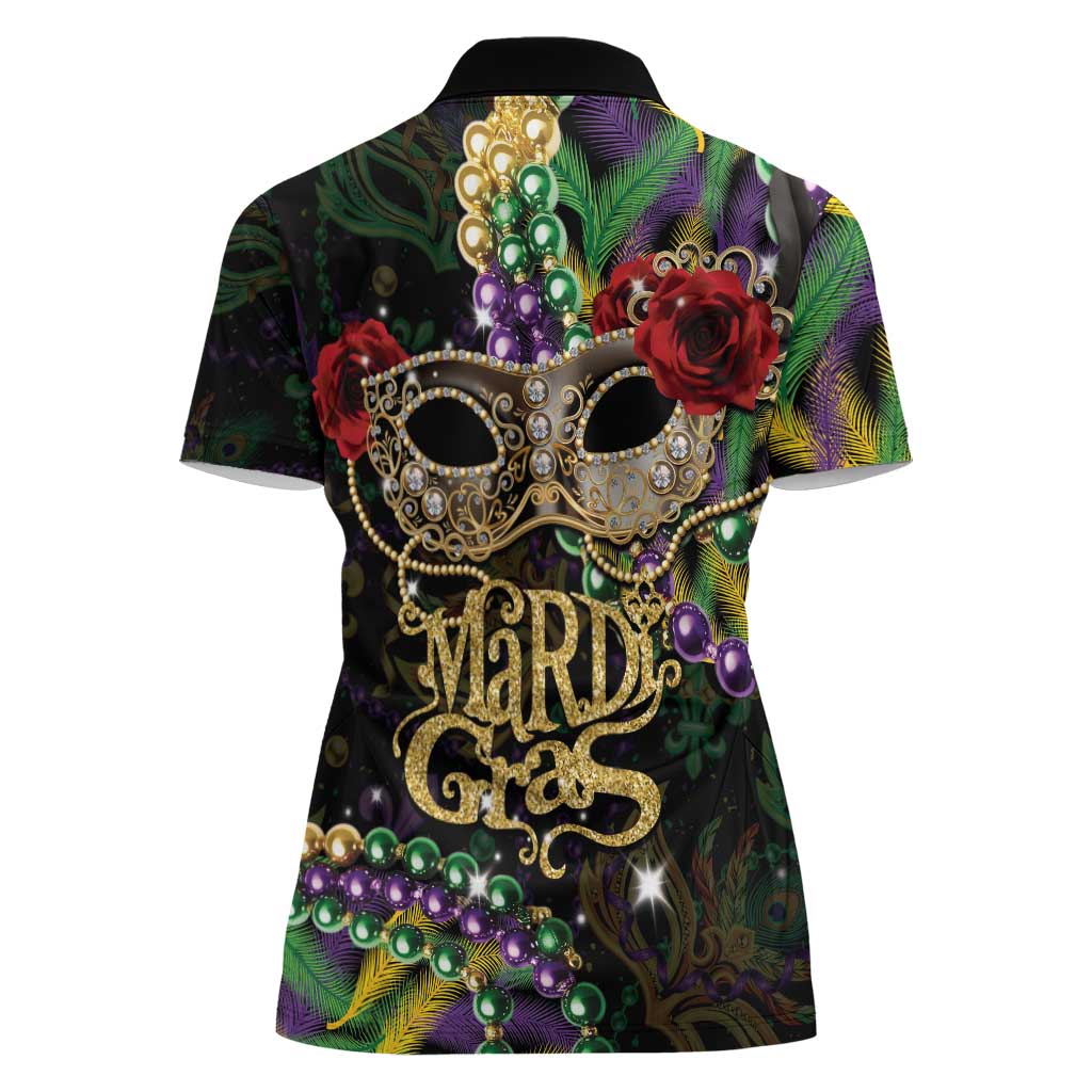 Mardi Gras 2025 Women Polo Shirt Beadeds With Gorgeous Mask - Wonder Print Shop