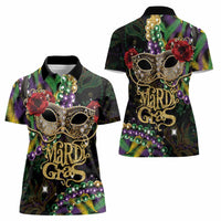 Mardi Gras 2025 Women Polo Shirt Beadeds With Gorgeous Mask - Wonder Print Shop