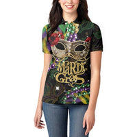 Mardi Gras 2025 Women Polo Shirt Beadeds With Gorgeous Mask - Wonder Print Shop