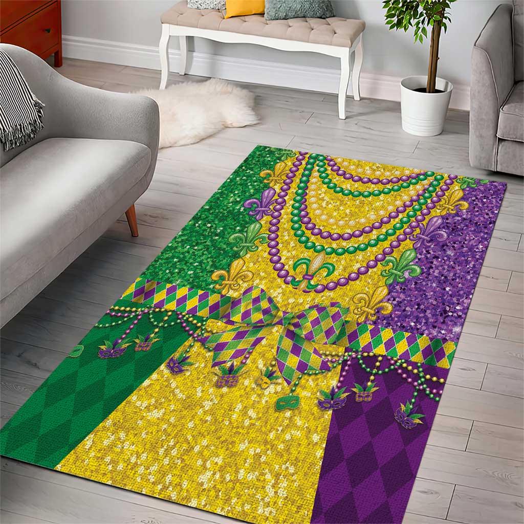Mardi Gras Area Rug Beadeds Necklace With Fleur De Lis - Wonder Print Shop