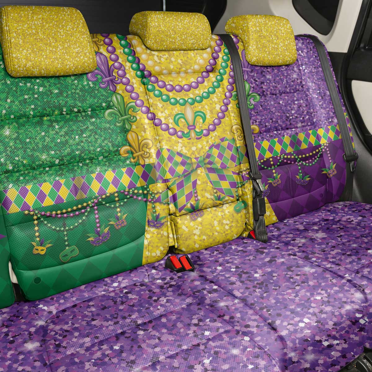 Mardi Gras Back Car Seat Cover Beadeds Necklace With Fleur De Lis - Wonder Print Shop