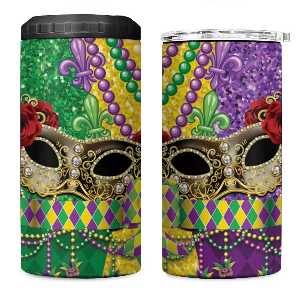 Mardi Gras 4 in 1 Can Cooler Tumbler Beadeds Necklace With Fleur De Lis - Wonder Print Shop