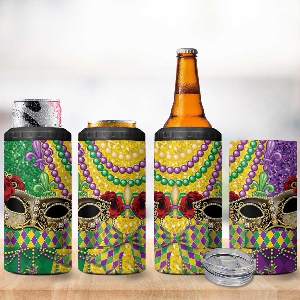 Mardi Gras 4 in 1 Can Cooler Tumbler Beadeds Necklace With Fleur De Lis - Wonder Print Shop