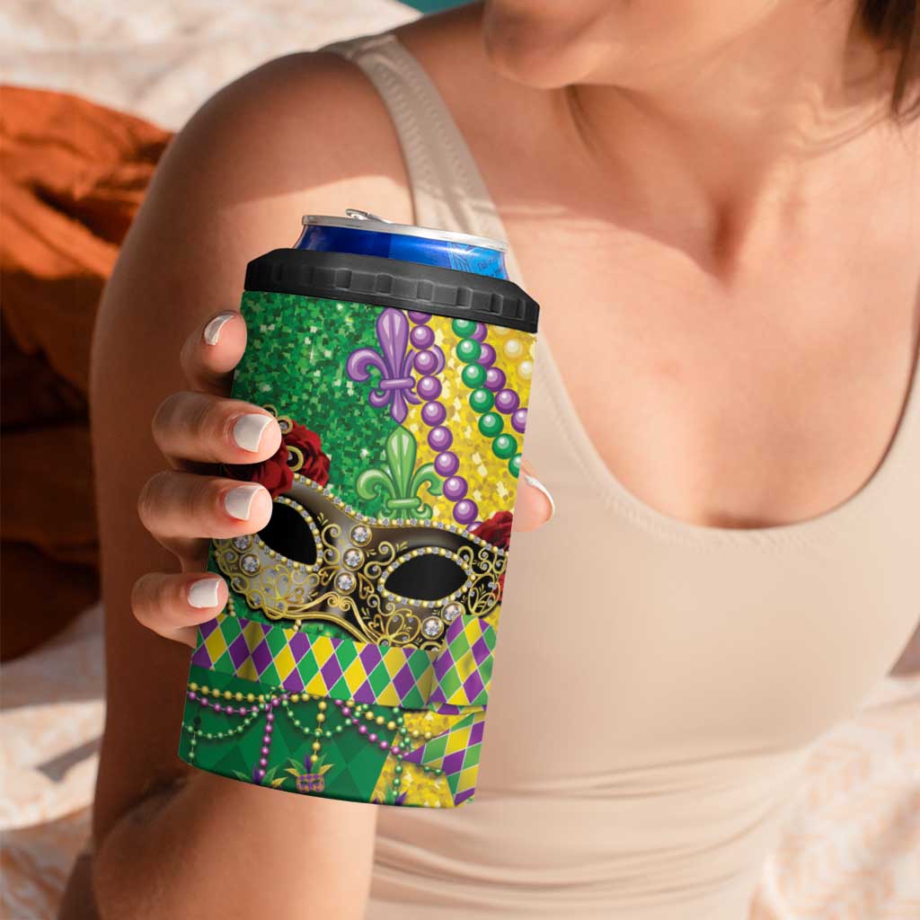 Mardi Gras 4 in 1 Can Cooler Tumbler Beadeds Necklace With Fleur De Lis - Wonder Print Shop