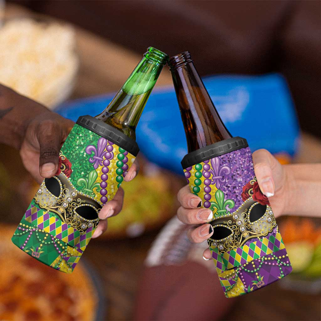 Mardi Gras 4 in 1 Can Cooler Tumbler Beadeds Necklace With Fleur De Lis - Wonder Print Shop