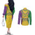 Mardi Gras Couples Matching Off The Shoulder Long Sleeve Dress and Long Sleeve Button Shirt Beadeds Necklace With Fleur De Lis