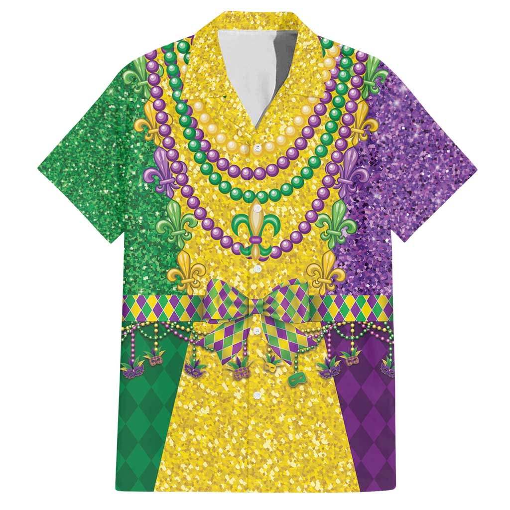 Mardi Gras Family Matching Long Sleeve Bodycon Dress and Hawaiian Shirt Beadeds Necklace With Fleur De Lis - Wonder Print Shop