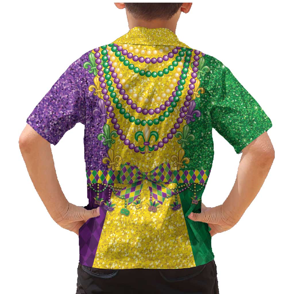 Mardi Gras Family Matching Mermaid Dress and Hawaiian Shirt Beadeds Necklace With Fleur De Lis - Wonder Print Shop
