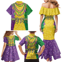 Mardi Gras Family Matching Mermaid Dress and Hawaiian Shirt Beadeds Necklace With Fleur De Lis - Wonder Print Shop